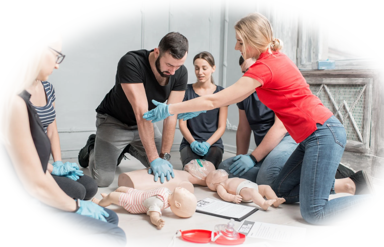 Teacher receiving hands-on CPR and AED training